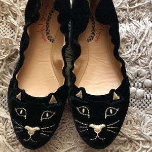 Charlotte Olympia Kitten Embroided Ballerina Flats